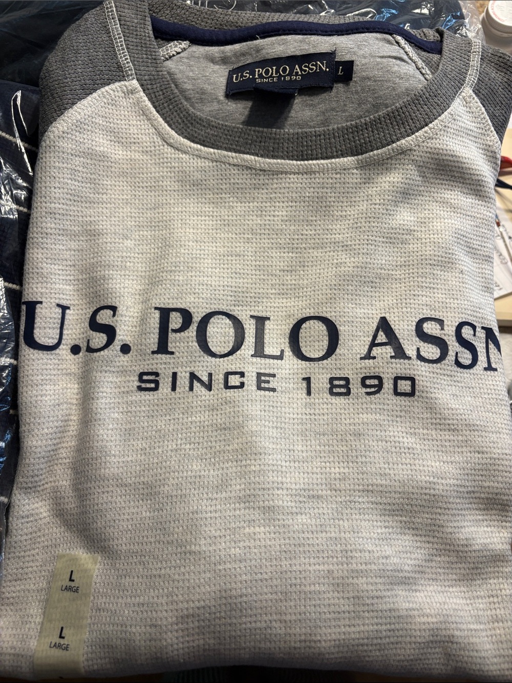 U.S. Polo Assn. Light Gray Crewneck with Navy Logo